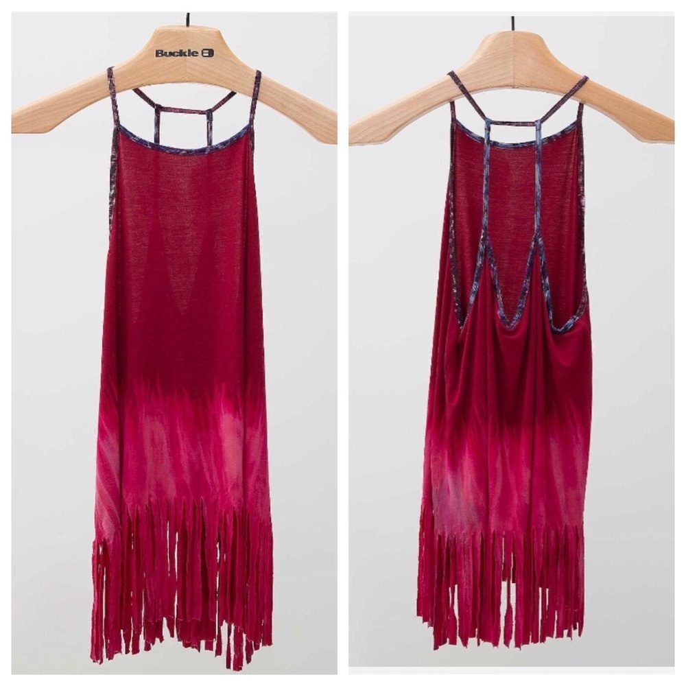 NWT Gimmicks by BKE red pink fringe tank top